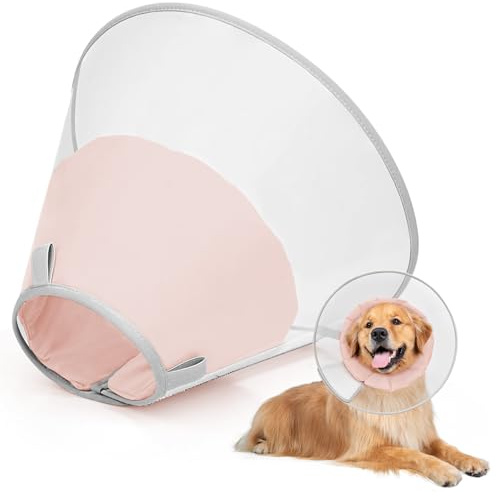 Supet Halsband hund för att förhindra läckage med mjuk stoppning, klar Elizabeth-recovery halsband efter operation, alternativ huvudfrisyr för stora, medelstora och små hundar (ljusrosa, L)