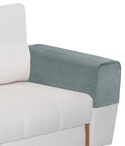 Wsetyy 2Pcs Velour Sofa Arm Covers Protectors, Grey Sofa Armrest Covers Non-Slip, Stretch Armchair Cover for Arms Sofa Slipcover Couches (Dark Grey)
