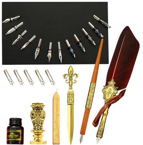 Generiskt fjäderpenna och bläckset | vintage kalligrafi dip pen kit