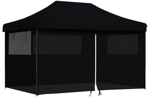 vidaXL Party Tent Folding Black 292 x 440 x 315 cm Oxford Fabric, Garden and Terrace, Modern Event Tent, Pop-Up Canopy, Flexible Height Shelter, Quick Set-Up Outdoor Pavilion, Steel Frame