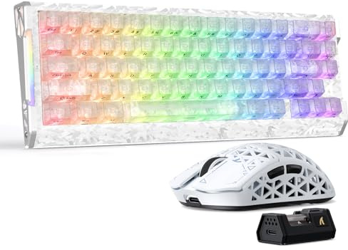 ATTACK SHARK R68HE 8KHz Teclado Gaming Magnético & Combo Ratón R5Ultra | Teclado Cableado Carbon Fiber Aluminio Rapid Trigger RGB + Ratón Inalámbrico 39g con 42K DPI PAW3950MAX-Blanco