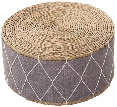 Whtkoph Cuscino Seduta Rotondo Cuscino Meditazione Pouf Tatami Cuscino Pavimento Intrecciato a Mano in Paglia E Tessuto Portatile Adatto a S, Grigio