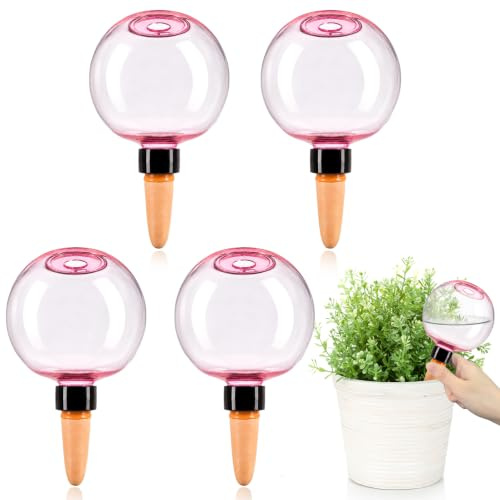 badaren Lot de 4 Boule Arrosage Plante, Reserve Eau Plante, Pot Plante Reserve d Eau, pour Plantes, Arrosage des Chambres, Balcons et Plantes de Jardin, Arrosage Plante Vacances (Rose, A)