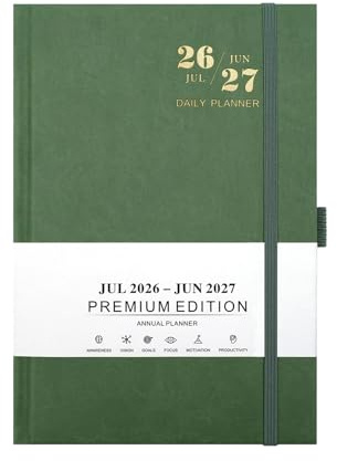Akademisches Ledertagebuch 2026–2027 mit Stiftfächern, Gummiband, 384 Seiten, Jahreskalender