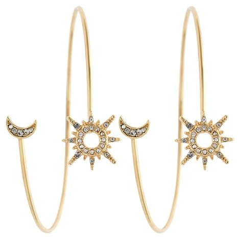 OSALADI Lot de 2 Manchettes Dorées pour Femmes en Alliage Métal, Bijoux de Bras Réglables Motifs Soleil et Lune, Bracelets Ouverts Haut du Bras, Accessoires Élégants pour Fêtes et Vie
