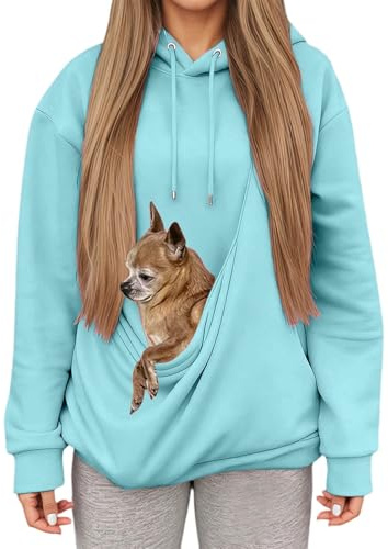 Sweat à Capuche Femme avec Grande Poche Kangourou Fonctionnelle,Pull de Transport pour Chat et Chien,Sweatshirts pour Amoureux des Animaux domestiques (Sky Blue, XL)