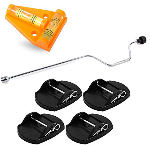 Stützplatten Set - 4 Stück - zur Sicherung der Kurbelstütze inkl Handkurbel und Kreuz Wasserwaage für Wohnmobil oder Wohnwagen