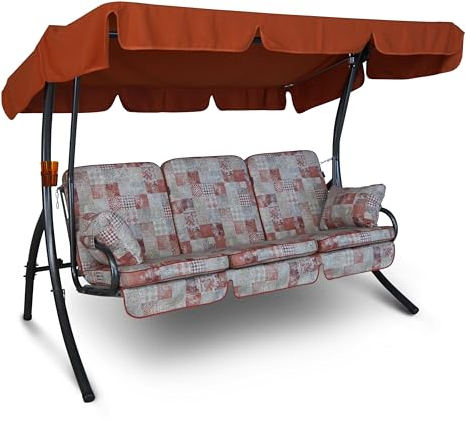 Angerer Hollywoodschaukel Comfort – Schaukel zum Sitzen, Liegen & Entspannen, inkl. Bett-Funktion, einfache Montage, Made in Germany, hochwertiger Stoff, Rot-Beige Gemustert
