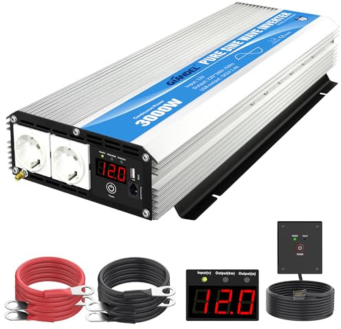 GIANDEL 3000W Wechselrichter 12V auf 230V Reiner Sinus Spannungswandler | Umwandler-Inverter, Kompatibel Lithium-Batterie Für Zuhause, Wohnmobil, LKW, Off-Grid Solarstrom mit 9 Meter Fernbedienung