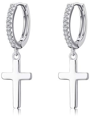 Kreuz Ohrringe 925 Sterling Silber Zirkonia Huggie Creolen Baumeln für Männer Knorpel für Frauen Winzige für Mädchen