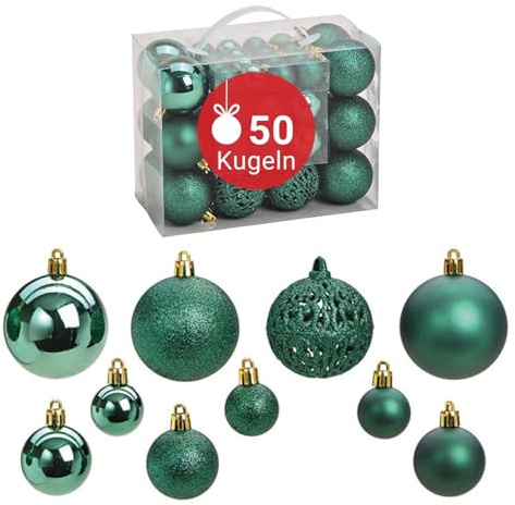 WOMA Christbaumkugeln Set Grün & 22 weiteren Farben - 50er & 100er Weihnachtskugeln Set - Weihnachtskugeln Kunststoff - Weihnachtsbaum Deko & Christbaumschmuck
