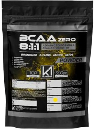 K1 NUTRITION - BCAA 8:1:1 Aminoacidi Ramificati in Polvere - Pre Workout Palestra - Integratori Alimentari con Vitamina B6 - Senza Glutine e Senza Lattosio - Gusto Arancia - 500 gr