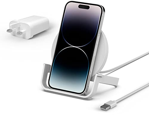 Belkin BoostCharge Wireless Charging Stand 10W (Qi-Certified Fast Wireless Charger for iPhone, Samsung, Google, more), White
