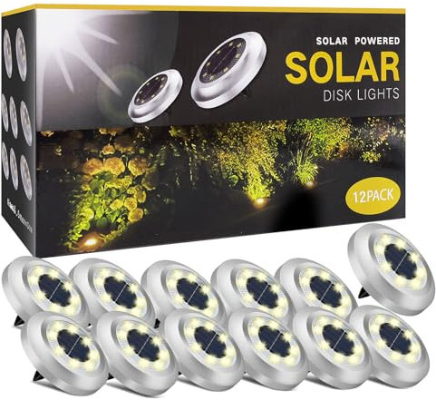 ZFITEI 12 Pack Solar Ground Lights Outdoor,8 LED Solar Garden Lights with 600mAh Battery & 8H Runtime for Lawn,Pathway（Warm White ）