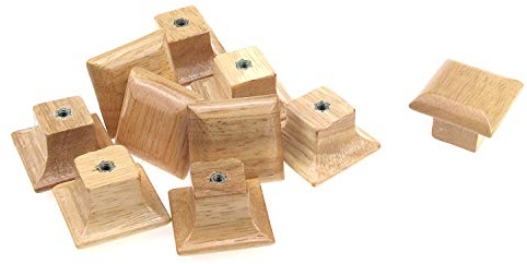 T Tulead Holz-Türknöpfe, natürliche Holzmaserung, Möbelknöpfe, 3,5 x 3,5 x 2,4 cm, quadratische Schubladen, Kommodenknöpfe, Schrankgriff, Hardware, 10 Stück mit Schrauben