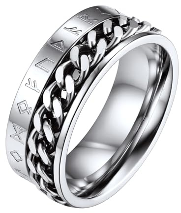FaithHeart Bague Vikings Homme 56 Acier Inoxydable, Bagues Tournant Vikings Rune Bijoux Anneau Anti Stress,Cadeau Anniversaire Fête de Pères pour Hommes Garçons
