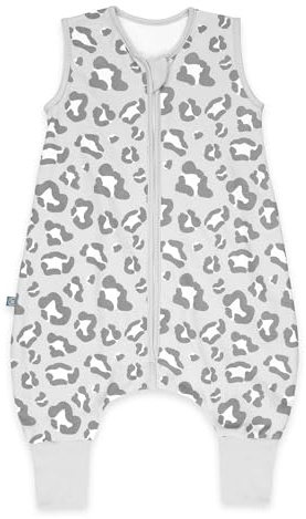 emma & noah Baby Schlafsack mit Füßen 1.0 TOG, Ganzjahres Schlafsack mit Beinen für den Frühling, Sommer und Herbst, 100% Bio-Baumwolle, Oeko-TEX Zertifiziert (Leo Grau, 90 cm)
