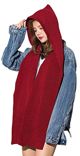 Schal Winter Unisex Winterschal Strick Grobstrickschal mit Kapuze Strickschal Poncho Deckenschal Damen Herren Schalmütze Modern Herbstschal Winddicht Damenschal Lang Kapuzenschal Outdoor Geschenk