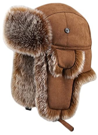 YM YOUMU Russische Trappermütze für den Winter, Unisex, Uschanka, russische Mütze mit Fell-Ohrenklappen, Trooper-Mütze zum Skifahren, Braun, L