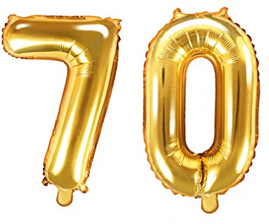 Pallone PALLONCINO numero 70 Settanta - NUMERALE in MYLAR foil - Colore ORO metal LUCIDO 35 cm - con Valvola Auto bloccante - per compleanni, anniversari, 18 anni, feste, party ecc.