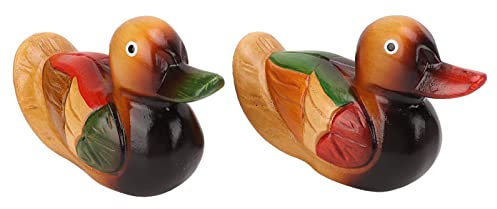 Adorno de Pato Mandarín de Madera, 2 Piezas de Roble Vibrante Pintado a Mano Color Duradero Fuerte Feng Shui Par Patos Mandarín que Duran Varias Funciones Signo de Amor Hermosa Estatua de Pájaro en Mi