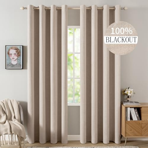 MIULEE Verdunklungsvorhänge mit Ösen, Leinenoptik Beige, 2er Set 260x140cm | Blickdichte Thermovorhänge mit Ösen, Leinenoptik, Wärmeisolierend & Kälteschutz für Wohnzimmer und Schlafzimmer
