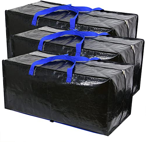 3 Pack Heavy Duty Extra große wasserfeste Aufbewahrungstaschen mit Rucksackriemen & Tragegriffen, Umzug, Reisen, Ausflug, Aufbewahrung von Weihnachtsschmuck, 80×40×35 cm, Schwarz