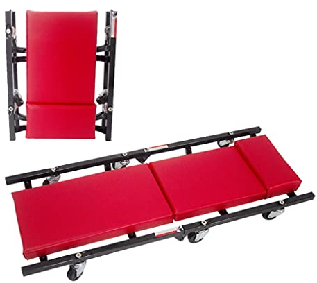 WAEYZ Klappbare Garage Werkstatt Rollsitz, 360universal Rad Verdickt Mechaniker Hocker, mit Licht Auto Reparatur Skateboard Hocker (Color : Red, Size : 92 * 37 * 9cm)
