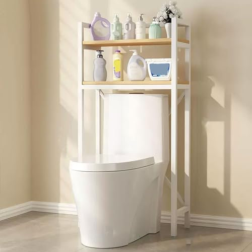 MMOU Bathroom Shelf No Drill Badezimmer Regal Ohne Bohren WC Schrank Schmal Klein Verdickte Schindel, Verdickte Metallhalterung Platzsparend Einfache Montage (Color : White, Size : 2 Tiers)