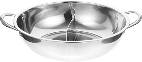 Mikinona Hot Pot with Divider Stainless Steel Divided Stock Pot for Household Use Practical Double Handle Hotpot Pan for Induction and Gas Stoves