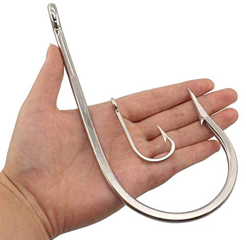 DHAEY 5 pièces/lot hameçon de pêche en Acier Inoxydable 14/0-20/0 Requin Grand Gros Poisson Jig appâts Crochets barbelé Thon hameçon (Color : 14-0 5PCS)