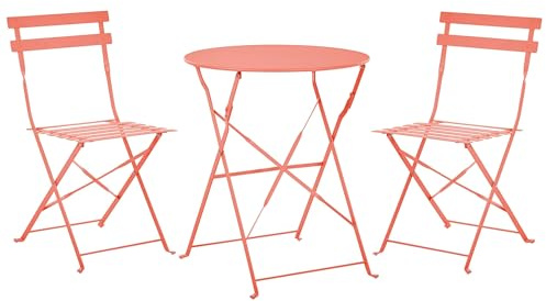Beliani Salon de Jardin Bistrot Table et 2 Chaises en Acier Rouge Corail avec Patins Fiori