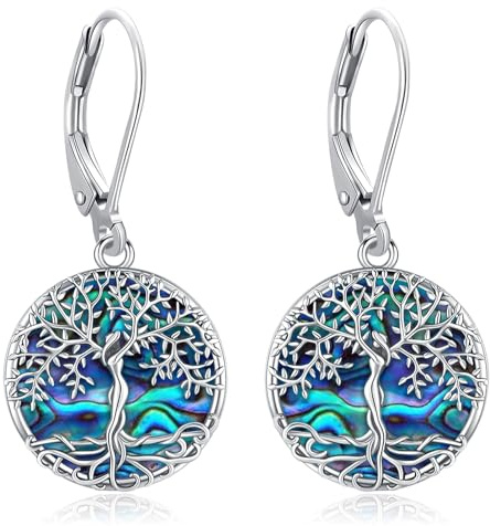 Eusense Boucle Oreille Arbre de vie Boucles d'oreilles Abalone en Argent 925 Boucles d'oreilles Pendantes Bijoux Cadeau pour Femmes