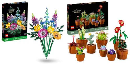 LEGO 10329 Icons Tiny Plants Set, Artificial Flowers in 9 Buildable Teracotta-Coloured Pots & 10313 Icons Wildflower Bouquet Set, Artificial Flowers with Poppies and Lavender