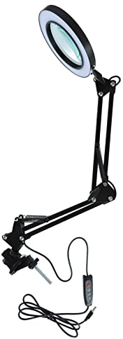 TARSHYRY Loupe 10 x avec lumière et pince, 3 modes de couleur, 10 niveaux à intensité variable, loupe lumineuse avec support, lampe de bureau LED flexible pour travaux manuels, lecture, peinture