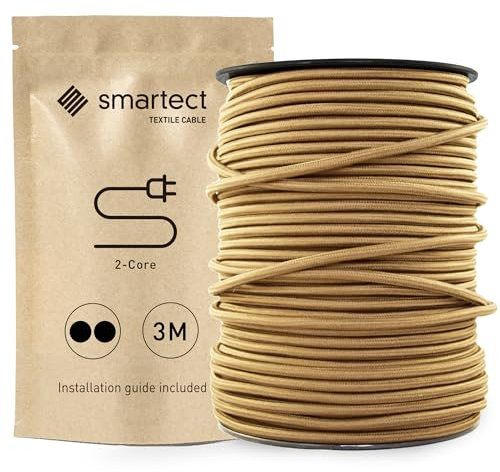 smartect Cable Textil en Color Marrón Claro, Cable Electrico 2 Hilos de 3 Metros (2 x 0,75 mm²) Cuerda para Lampara con Revestimiento Textil para su Proyecto DIY