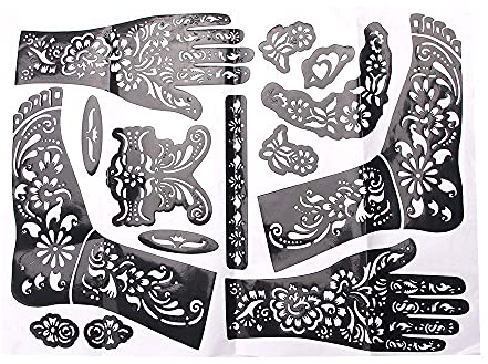Black Henna Tattoo Kit Stencils,Temporary Reusable Unisex Tattoo Sets Indian Arabian Temporary Tattoo Templates Kit for Body Art Paint Temporary Tattoos Makeup