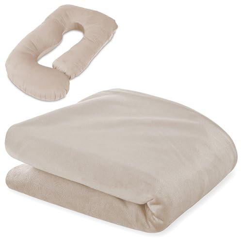 Totsy Baby Bezug für schwangerschaftskissen stillkissen XXL Seitenschläferkissen Pregnancy Pillow groß komfortkissen J Form Lagerungskissen schlafkissen abnehmbarem Bezug Seitenschläfer 190 cm Beige