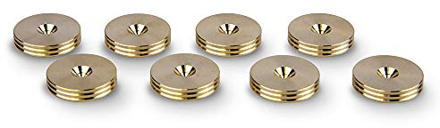 PrecisionGeek Lautsprecher-Schwingungsdämpfer, Durchmesser 20mm, schmale Form mit dekorativen seitlichen Rillen für HiFi-Halterung, Schränke, Soundbars (Messing - Ø20mm - 8er Pack)