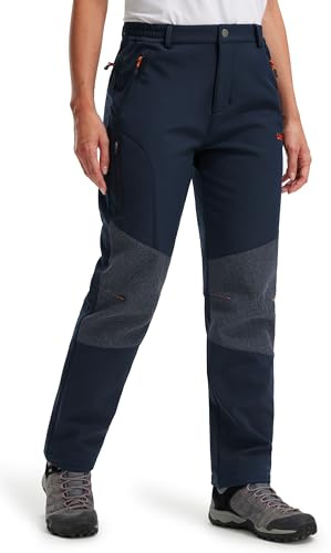 Libin Pantaloni da Trekking da Donna, Impermeabili, Termici, Foderati, in Softshell, Antivento, Invernali, Caldi, per attività all'Aria Aperta, Blu, M