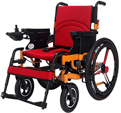 Long Range 500w Dual Motor Foldable Power Wheelchair - All Terrain Weatherproof Sport Wheelchair for Adults Elderly - Max Range 9.5 Miles - 24'' Rear Wheels - Electric Wheelchair - Red