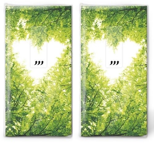 20 einzelne Taschentücher Blumen Herz im Wald. 2 Packungen mit 10 einzelnen Papiertaschentücher bedruckt als Geschenk.