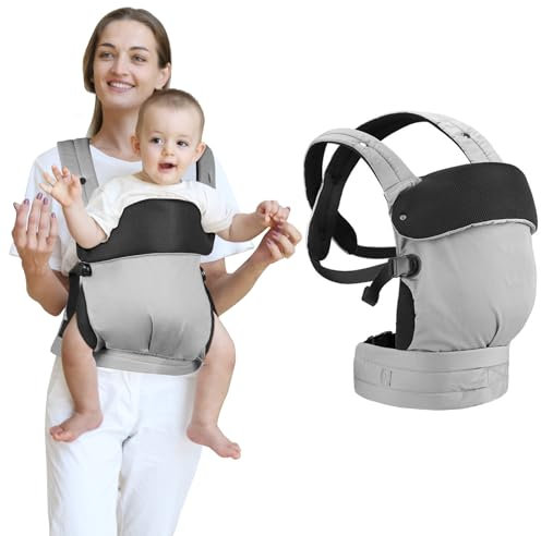 Aolso Babytrage für Neugeborene ab Geburt, Mit Verstellbarer Neugeborene, Baby Bauchtrage Rückentrage, Ergonomische, Neugeborenes bis Kleinkind, Nehmen Sie es mit, Multifunktional (Grau)