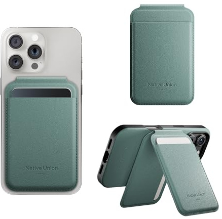 Native Union Magnetisk korthållare aktiv plånbok stativ - MagSafe för iPhone Air, 17, 16, 15, 14 - Säker, tunn - 4 kort - hållbara och återvunna material (skiffergrön)