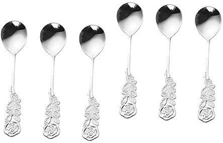 OUNONA 6piezas Cucharas De Café Inoxidable Cucharas Mini Para Postres Diseño Espejo Para y Helados Plateado