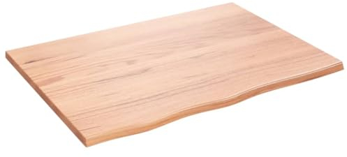 Makastle Waschtischplatte Holzbohlen Ideal für Aufsatzwaschbecken, Tischplatte Holzplatte Baumkanten-Platte für Heimwerker, Arbeitsplatten, Hellbraun 80x60x2 cm Massivholz Behandelt
