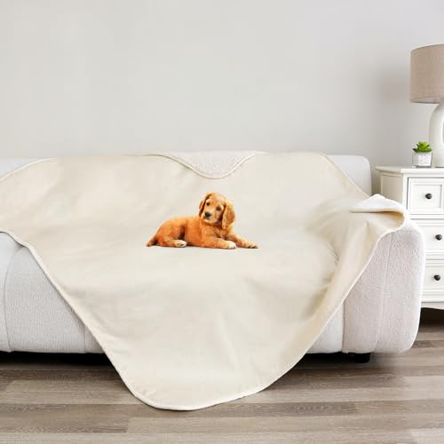 Bigbeer Katzendecke, wasserdichte Hundedecken für kleine Hunde, waschbar, Sherpa-Überwurfschutz für Bett, Couch, Sofa, Möbel, wendbar (127 x 152,4 cm, XL, Beige)