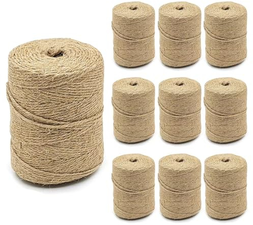 10 PCS Twine String Bulk 6000 Feet Long, 2mm Thin Jute Twine for Crafts, Hemp Rope Wrapping, Packing Gardening, Crochet Knitting Macrame Decor, 600 Feet Each Roll