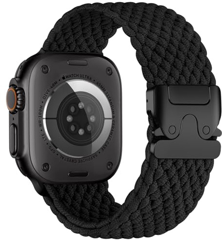 Epova flätat armband kompatibelt med Apple Watch Ultra 2 armband 49 mm 46 mm 45 mm 44 mm 42 mm – herr dam tyg sport nylon armband för iWatch Ultra 3-serien 11 10 9 8 7 6 5 4 3 SE, svart
