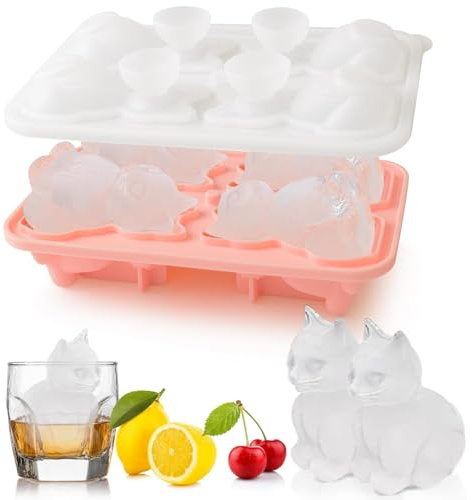 YXHZVON Silikon Eiswürfelform, 1 Stück 3D Katzen Eiswürfelbehälter mit Deckel, Eiswürfel Silikonform für Eis, Whiskey, Cocktail, Saft, Kaffee Eiskugelform